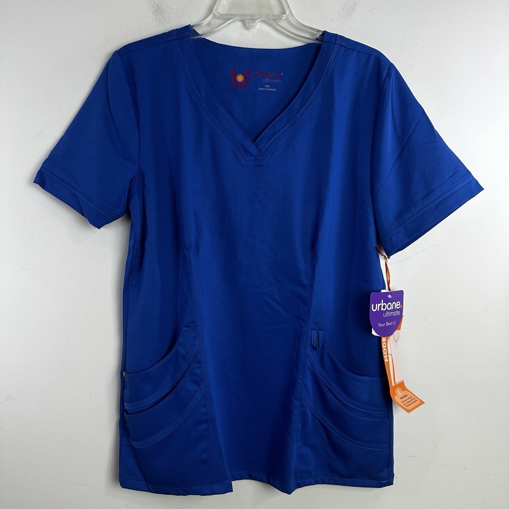 Urbane Ultimate #9550 V-neck Stretch Scrub Top Royal Blue Med 4 Pockets NWT